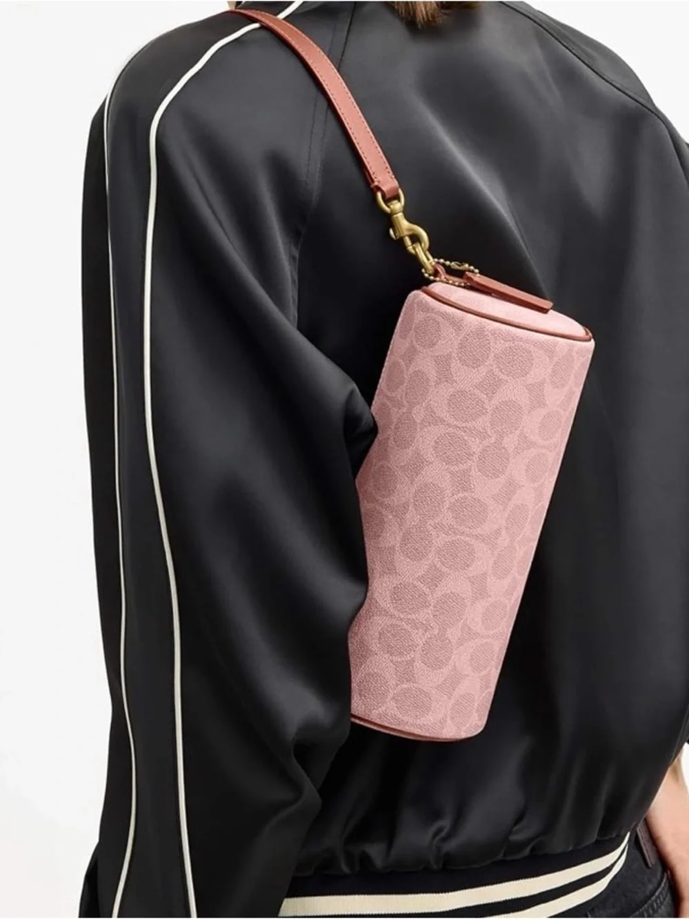 Coach Pink Signature Barrel Shoulder Bag with Gold Hardware